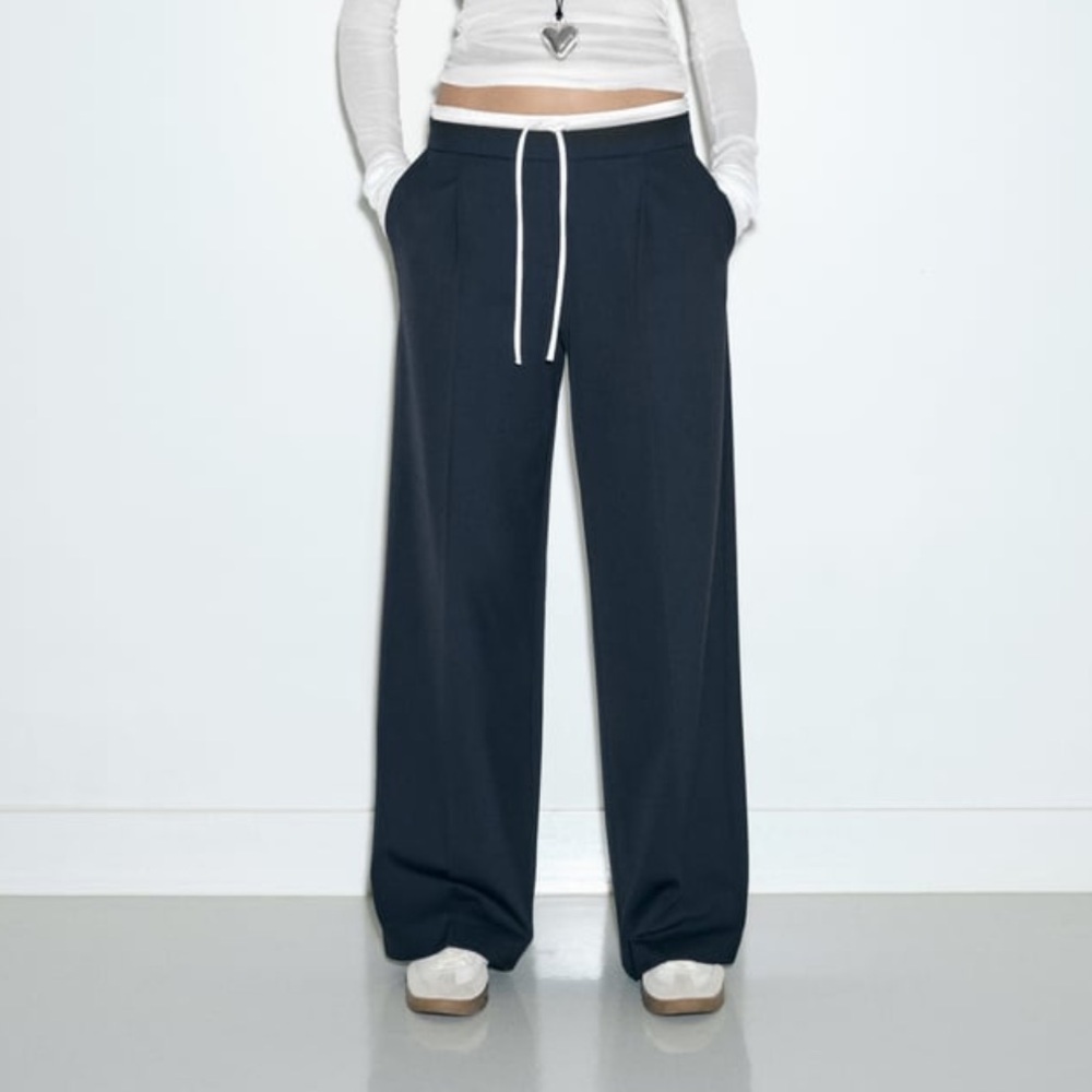 DOUBLE WAIST WIDE LEG PANTS - BLUE